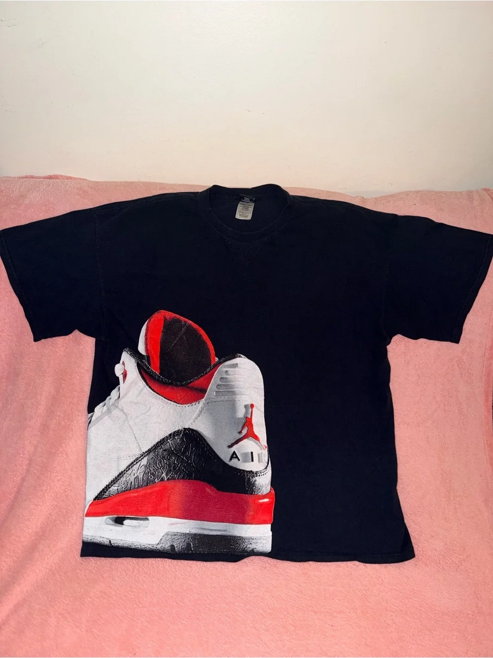 Vintage Y2K Jordan 3 Fire Red Shirt Mens XXL Mega Print Sneaker Tee Black
